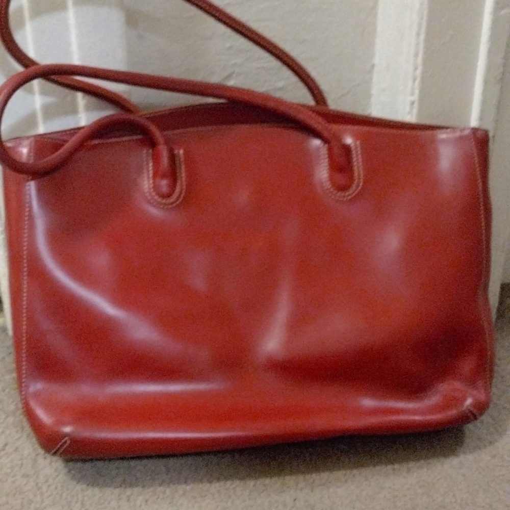 Red leather large laptop bag or briefcase
